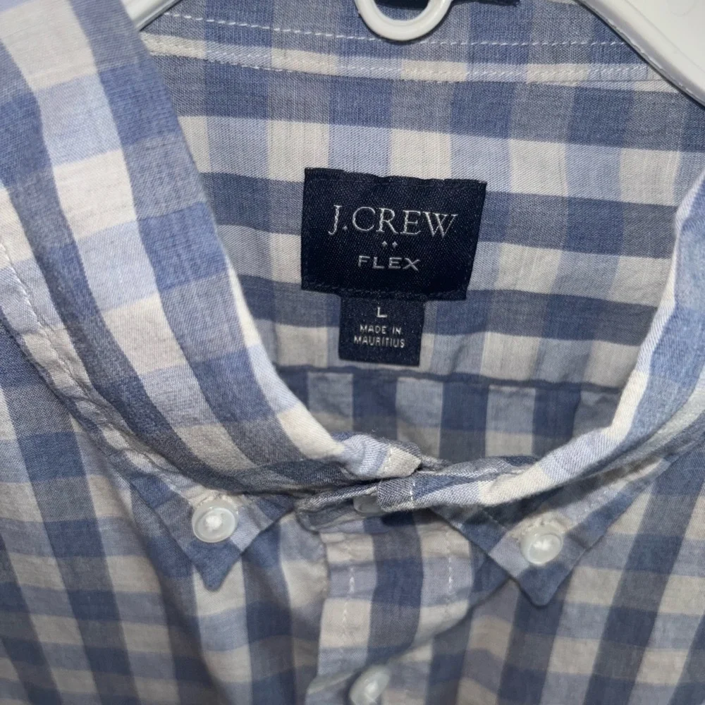 J.Crew Flex Slim Fit Button-Down Shirt Men’s L Blue White Gingham Check Cotton